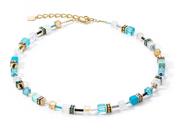 Coeur de Lion GeoCUBE® Iconic necklace gold turquoise 2838/10-0616
