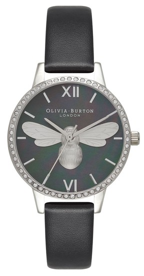 Olivia Burton Lucky Bee Midi Sparkle Dial, Black & Silver Watch OB16BB13