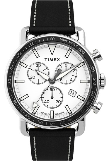 TIMEX Port Chronograph 42mm Leather Strap Watch TW2U02200